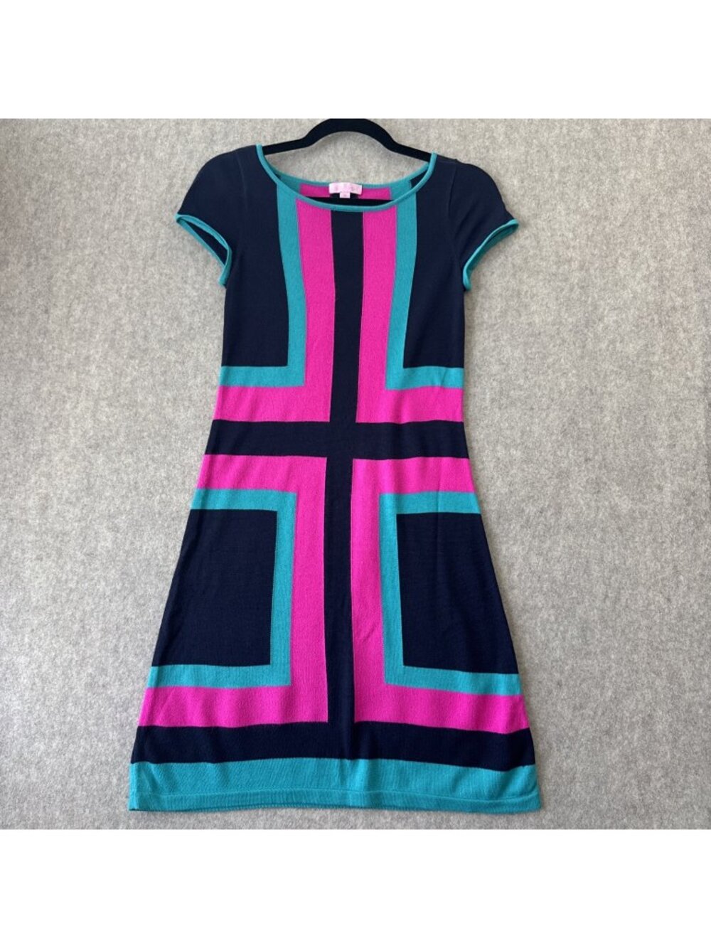 Lilly Pulitzer Isabella Sweater Dress Womens XS Color Block Geometric Cap Sleeve